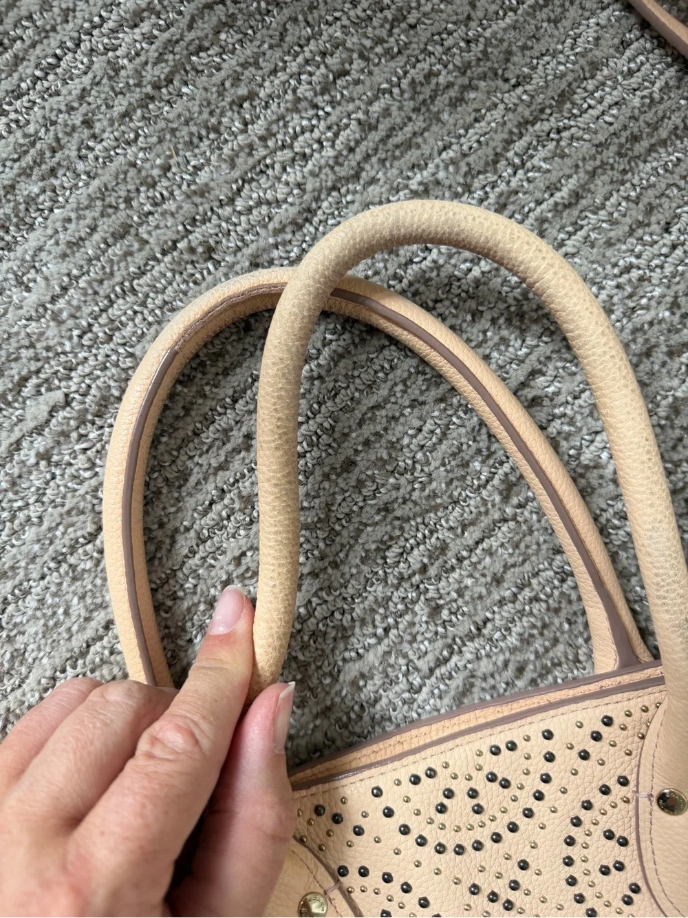 Neutral Beige Laser-Cut Leather Tote Bag